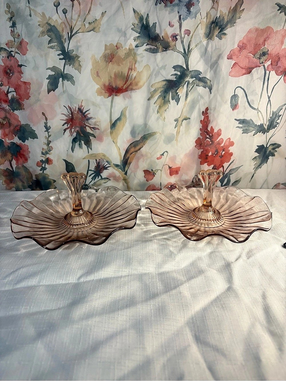 Pink Depression  Glass Pedestal Serving Dishes Set of 2